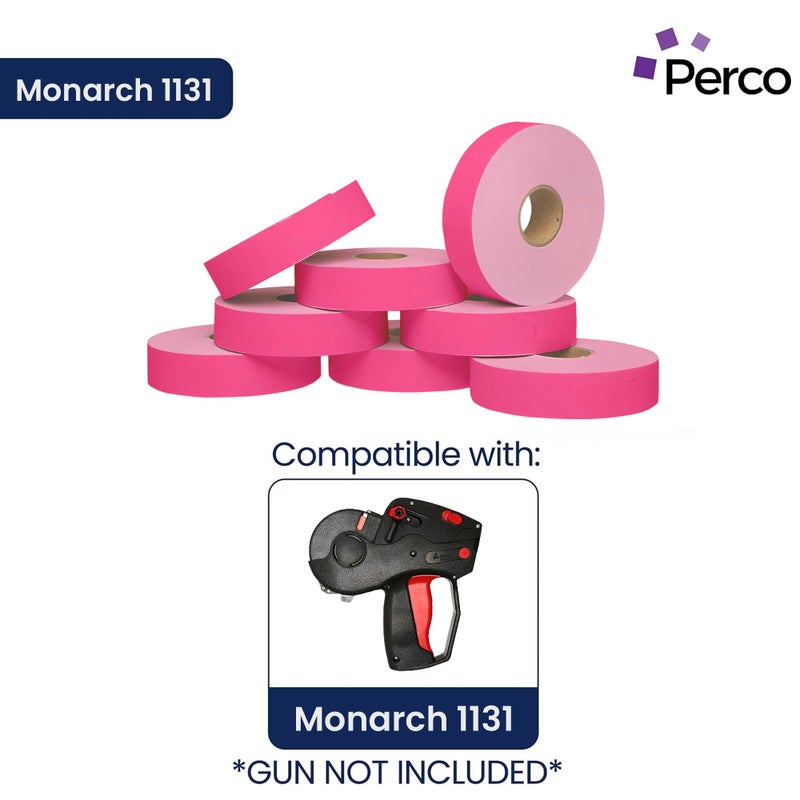 Perco Fluorescent Pink Pricing Labels for Monarch 1131 Price Gun - 1 Sleeve, 8 Rolls, 20,000 Price Marking Labels - with Ink Roll Included - Image 2